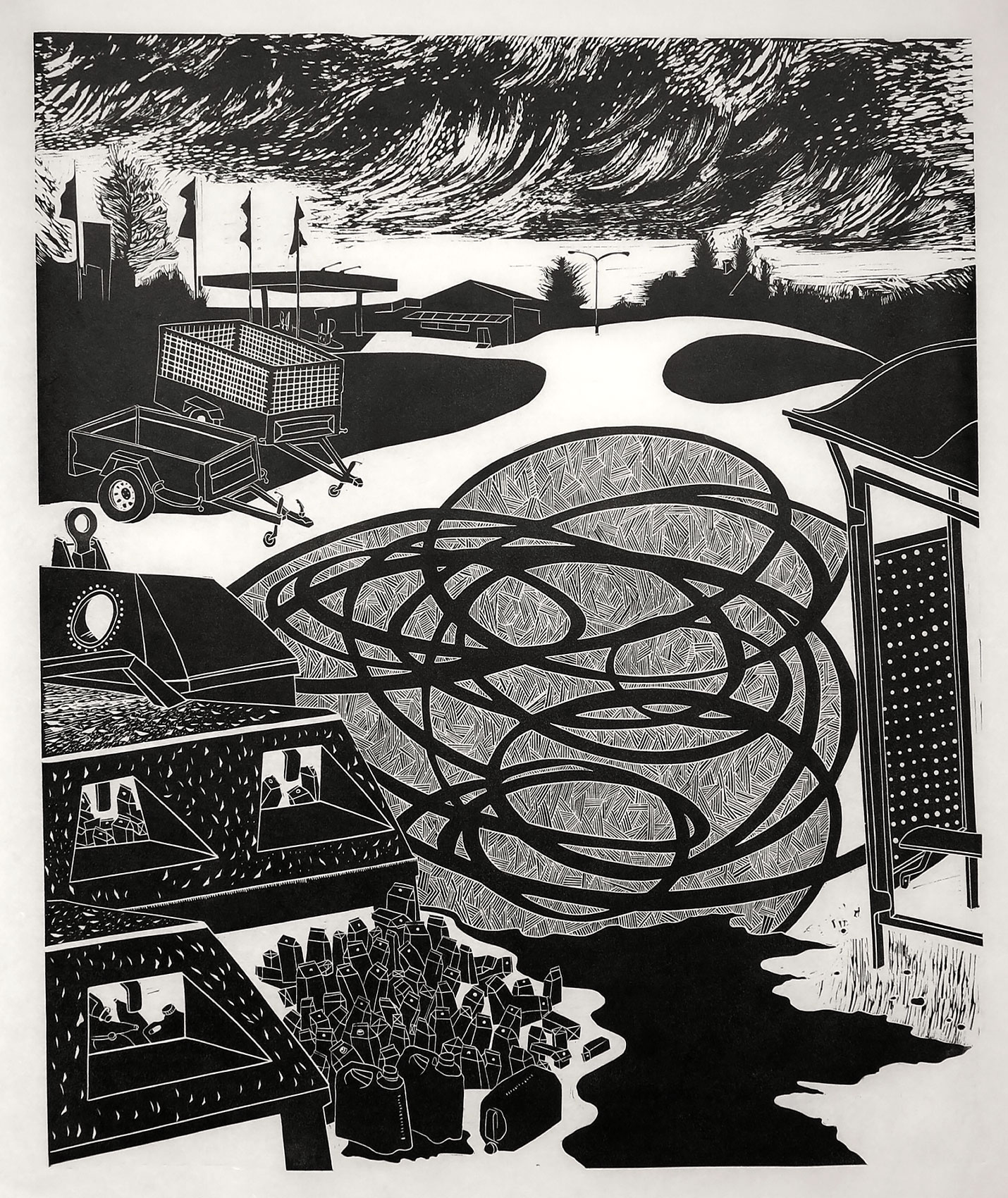 Träsnitt (76 x 66 cm) av konstnären Richard Galloway. Träsnitt (76 x 66 cm) av konstnären Richard Galloway.